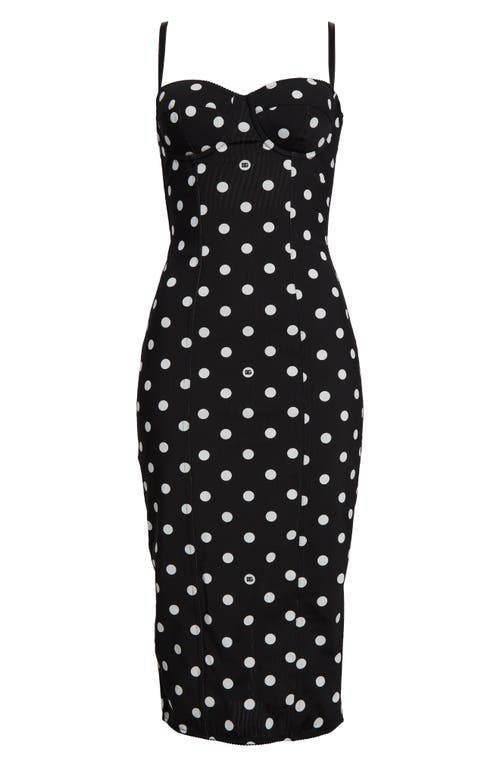 Shop Dolce & Gabbana Dolce&gabbana Polka Dot Corset Sheath Dress In Black/white Dot