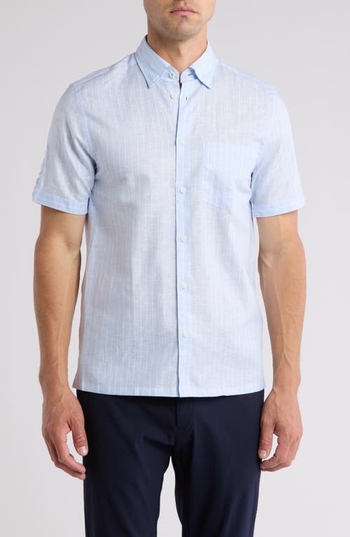 Shop Ted Baker London Lytham Regular Fit Stripe Short Sleeve Cotton Button-up Shirt In Light Blue