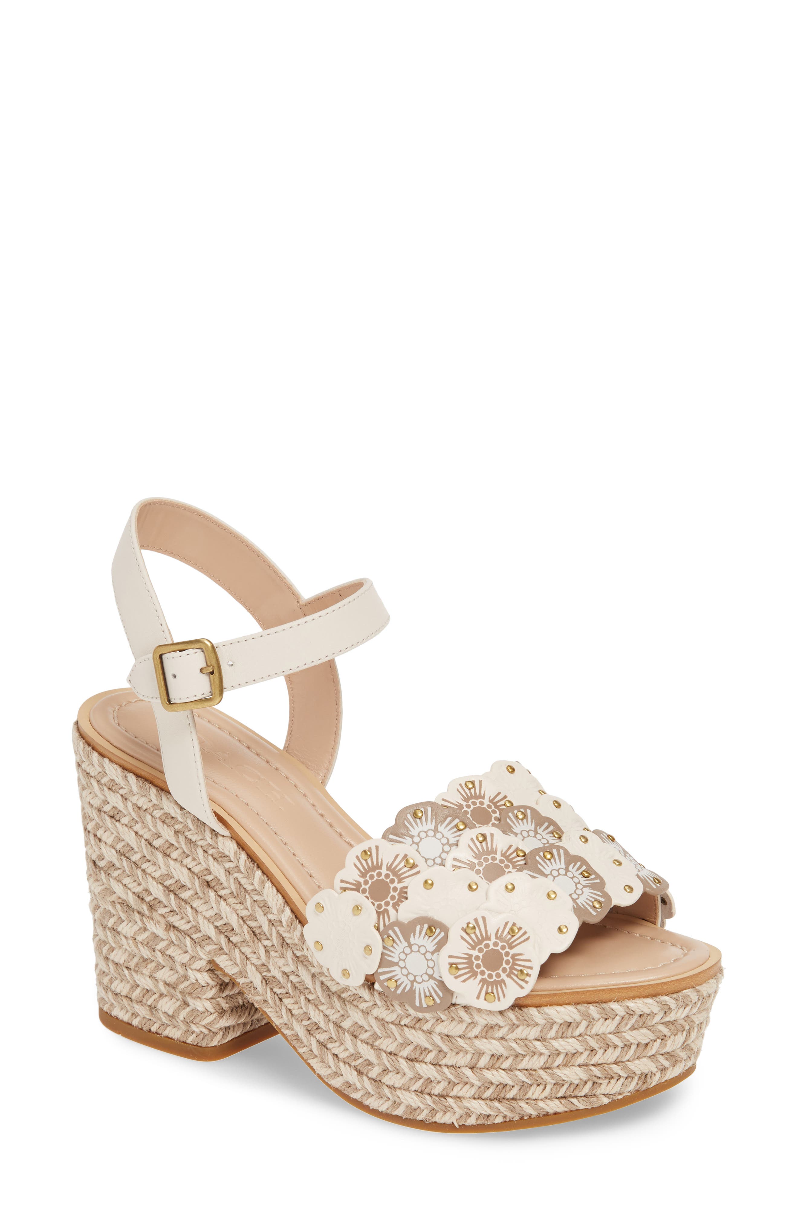 Coach Jae Tea Rose Espadrille Platform Sandal- White