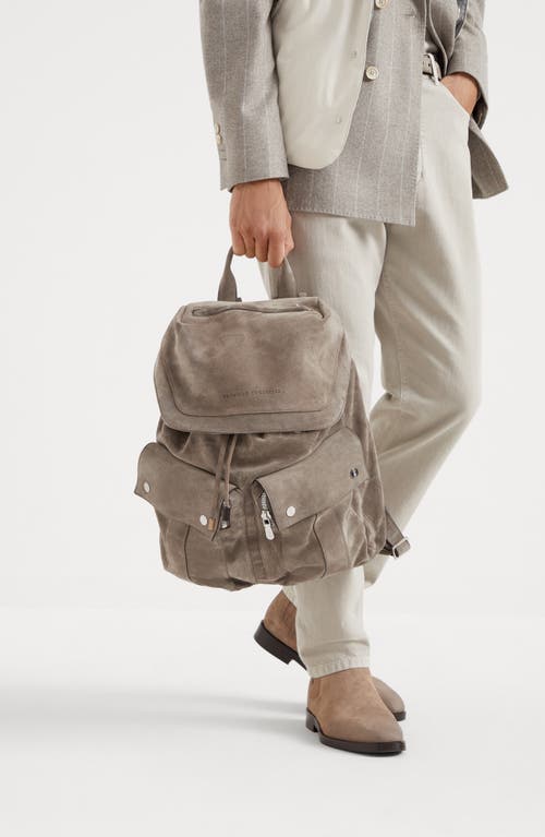 Shop Brunello Cucinelli Suede Leisure Backpack In Stone Grey