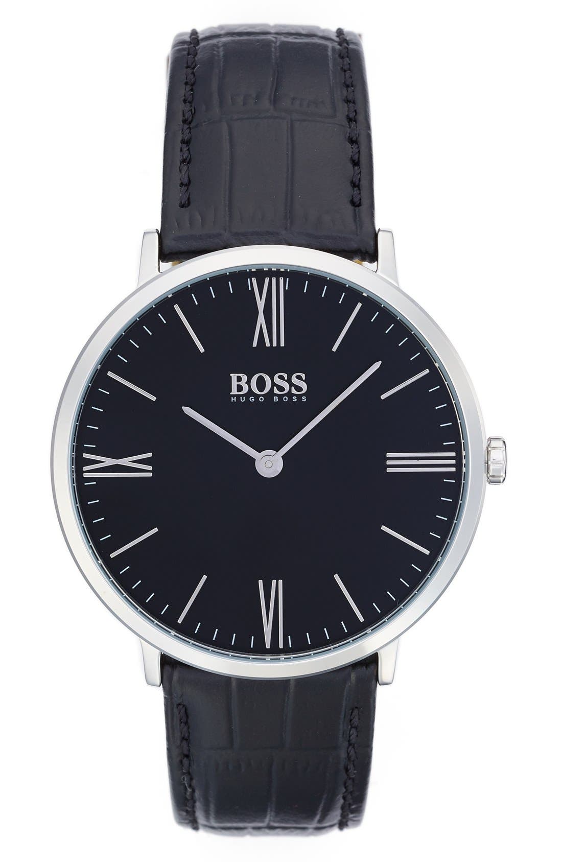 BOSS Ultra Slim Leather Strap Watch, 40mm Nordstrom