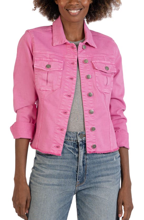Kut From The Kloth Kara Fray Hem Cotton Blend Trucker Jacket In Rosy Pink
