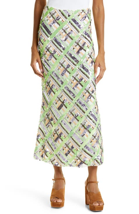 Brent Sequin Plaid Maxi Skirt