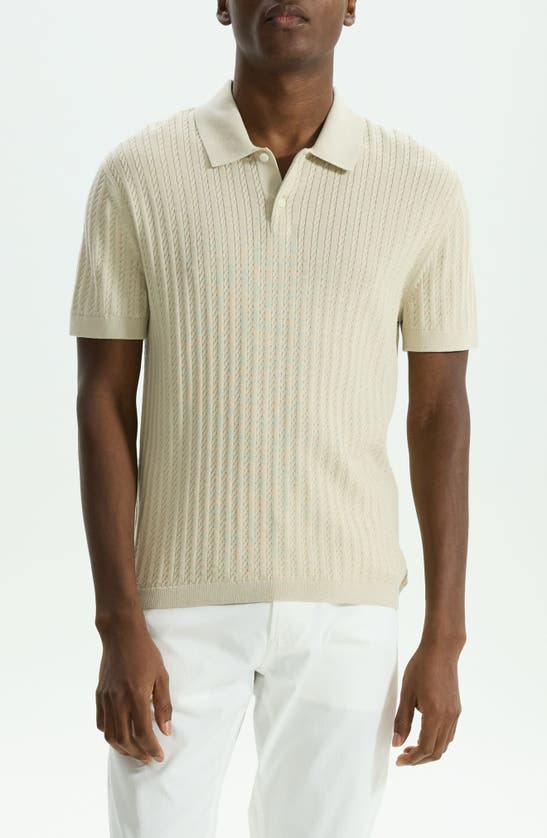 Shop Theory Cable Short Sleeve Cotton Blend Polo Sweater In New Sand