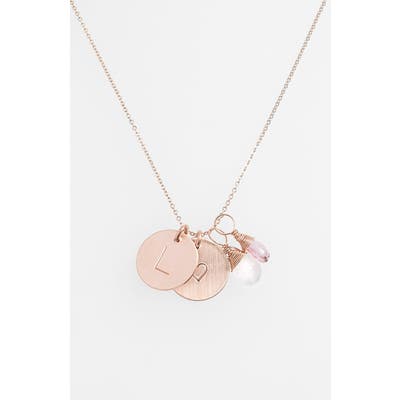 Nashelle 14K-Gold Fill Heart Disc, Moonstone & Pink Quartz Initial Necklace