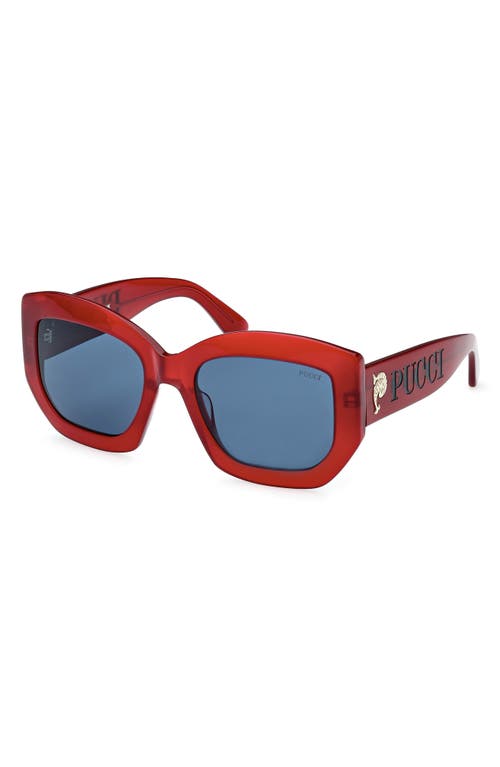 Pucci Women's Shiny Red & Blue Geometric Sunglasses In Milky Red/pale Gold/blue