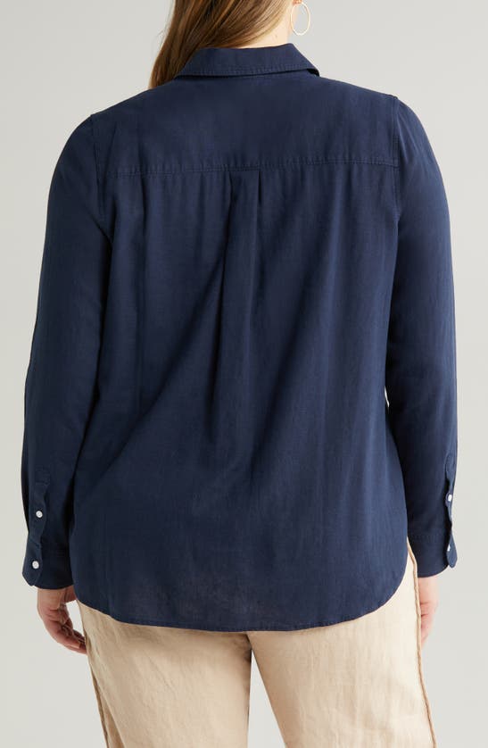 Shop Caslon (r) Long Sleeve Linen Blend Button-up Shirt In Navy Blazer