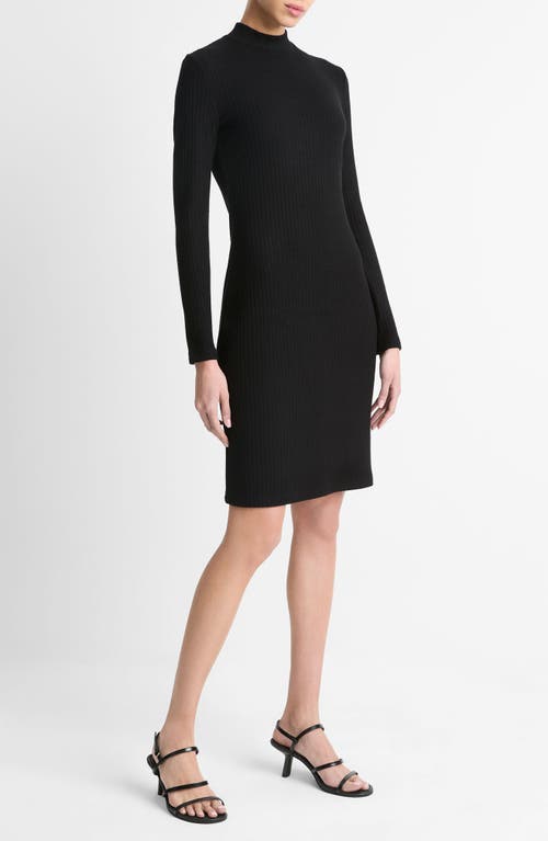 Shop Vince Long Sleeve Rib Dress In Black