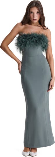 Luxe Strapless Ruched Bodice Midi Dress, Eucalyptus