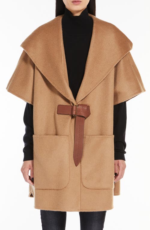 Shop Max Mara Dorico Belted Double Face Cashmere Cape In Camel