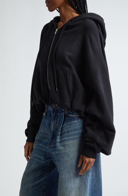 Shop R13 Bubble Hem Cotton Zip Hoodie In Black