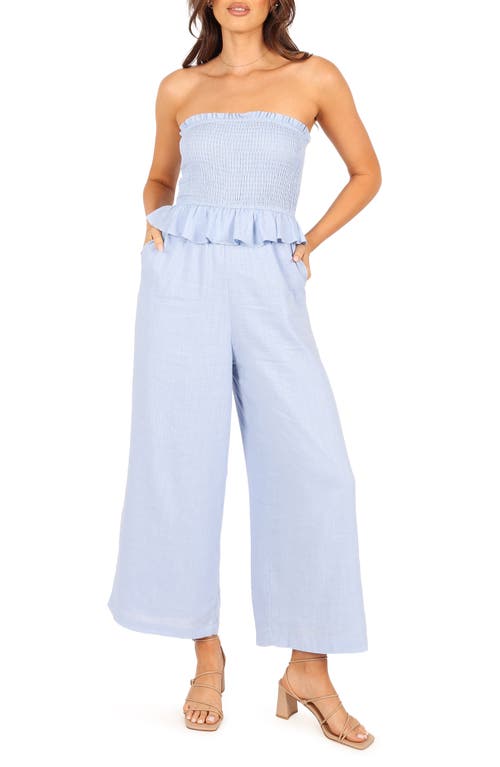 Petal & Pup Elle Strapless Wide Leg Linen Jumpsuit in Blue at Nordstrom, Size X-Small