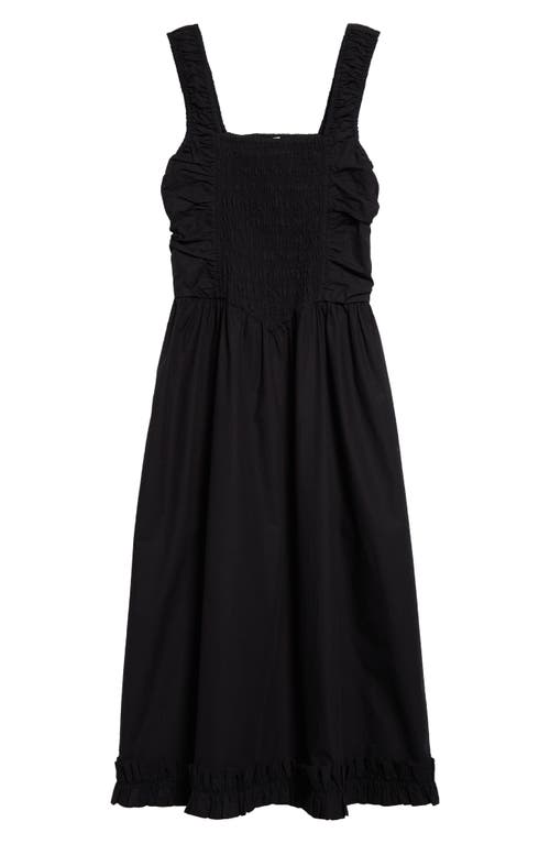 Ganni Smock Bodice Organic Cotton Poplin Sundress Black at Nordstrom, Us