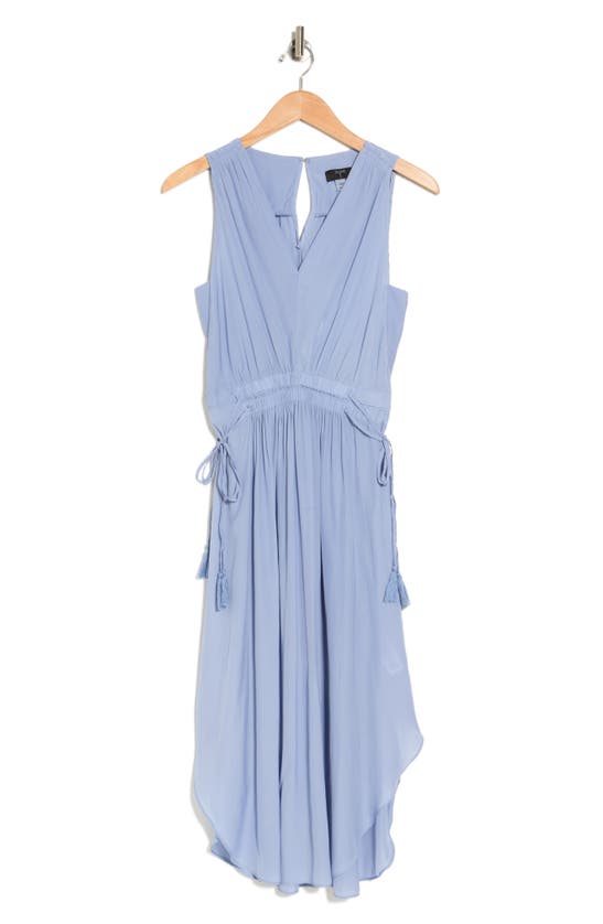 T Tahari V-neck Sleeveless Drawstring Waist Midi Dress In Blue