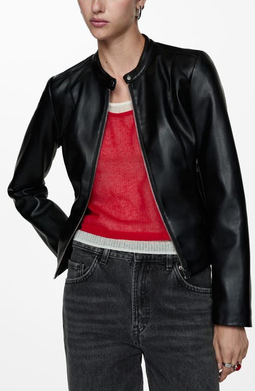 Mango Faux Leather Biker Jacket In Black