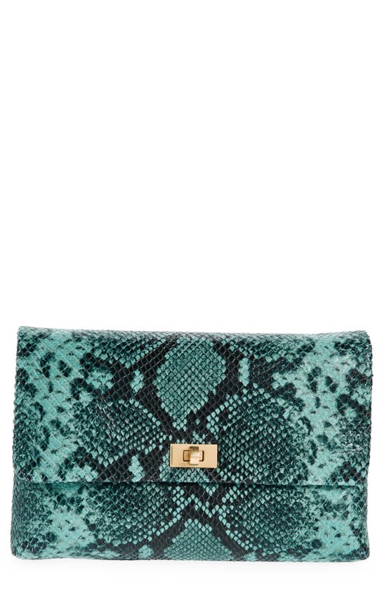 Shop Anya Hindmarch Valorie Snake Embossed Leather Clutch In Dark Holly