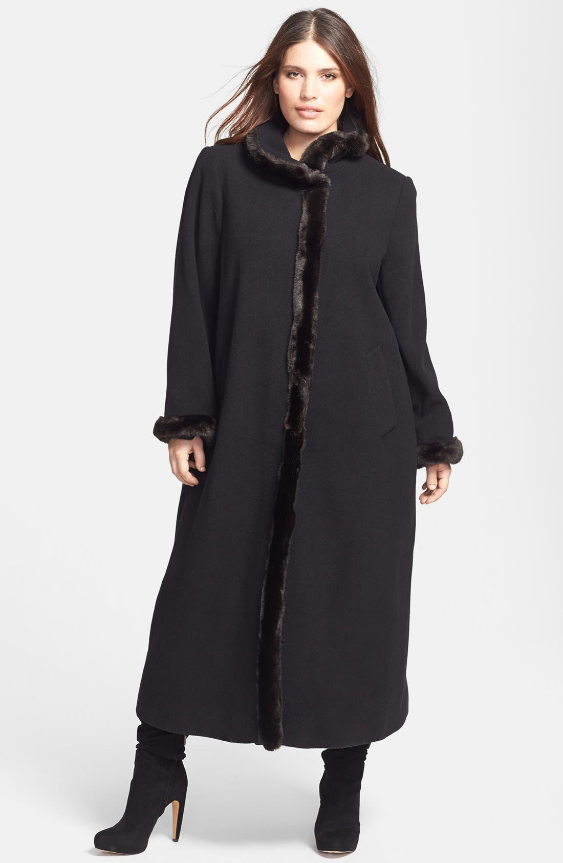 Ellen Tracy Faux Fur Trim Wool Blend Coat (Plus Size) Nordstrom