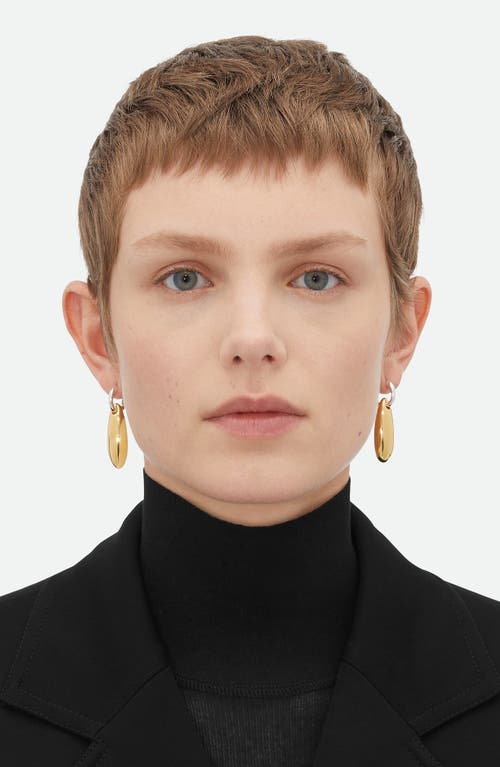 Shop Bottega Veneta Small Ellipse Drop Hoop Earrings In 8119 Silver/yellow Gold