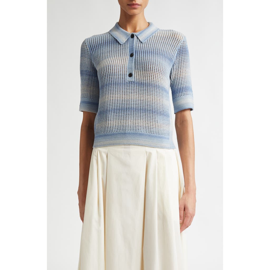 Maria Mcmanus Space Dye Stripe Mesh Crop Polo In Space Dye Blue