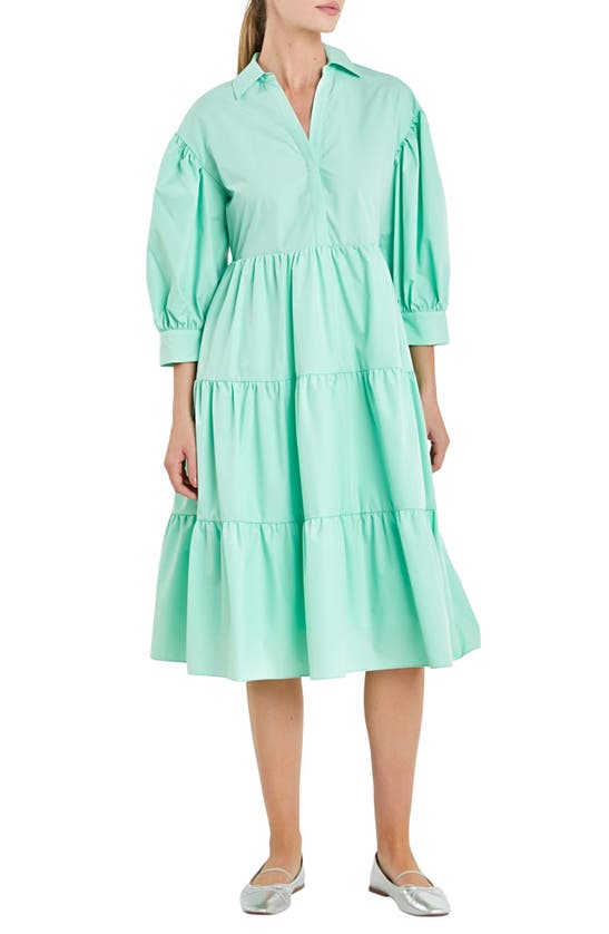 English Factory Tiered Midi Shirtdress In Mint