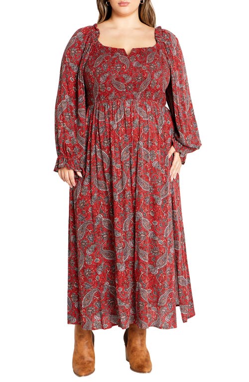 City Chic Aurelia Floral Long Sleeve Dress In Paisley Vine