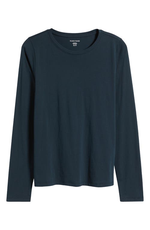 Shop Eileen Fisher Crewneck Organic Cotton Jersey T-shirt In Deep Adriatic