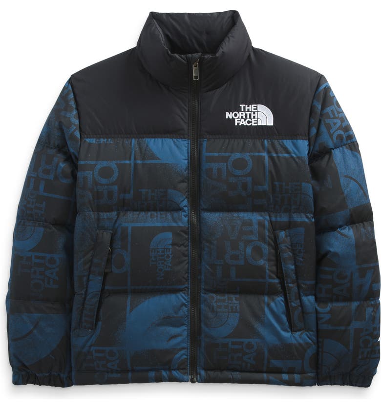노스페이스 키즈 눕시 패딩 (700 필파워) The North Face Kids 1996 Retro Nuptse Down Jacket_SHADY BLUE LOGO SPRAY PRINT