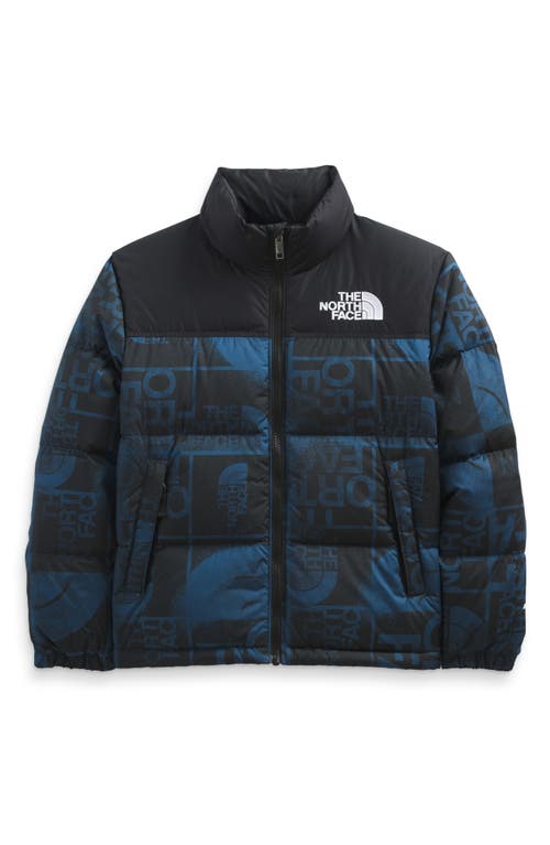 The North Face Kids' 1996 Retro Nuptse® 700 Fill Power Down Jacket in Shady Blue Logo Spray Print