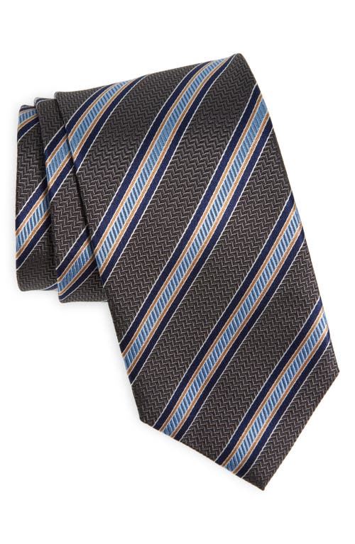 Shop David Donahue Stripe Silk Tie In Charcoal