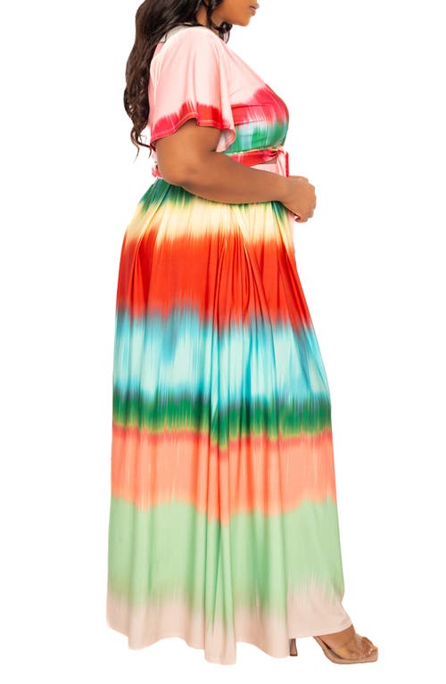 Buxom Couture Gradient Stripe Wrap Crop Top & Maxi Skirt Set In Multi