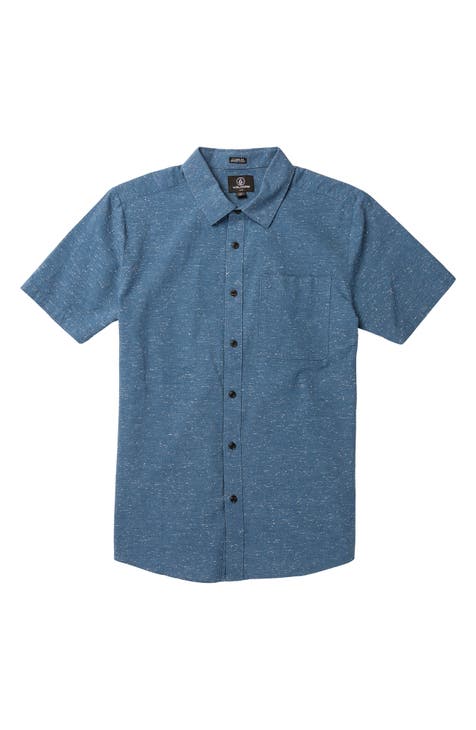 Blue button up hot sale shirt short sleeve