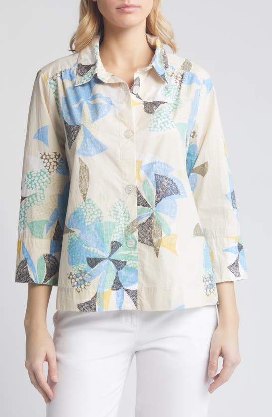 Shop Masai Copenhagen Idaki Abstract Floral Print Cotton Button-up Shirt In Marina