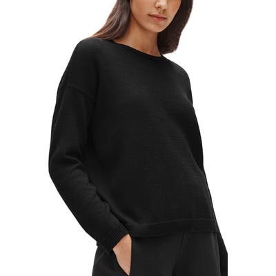 Eileen Fisher Boxy Organic Linen & Organic Cotton Sweater, Black