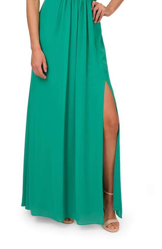 Shop Adrianna Papell One-shoulder Crepe Chiffon Gown In Botanic Green