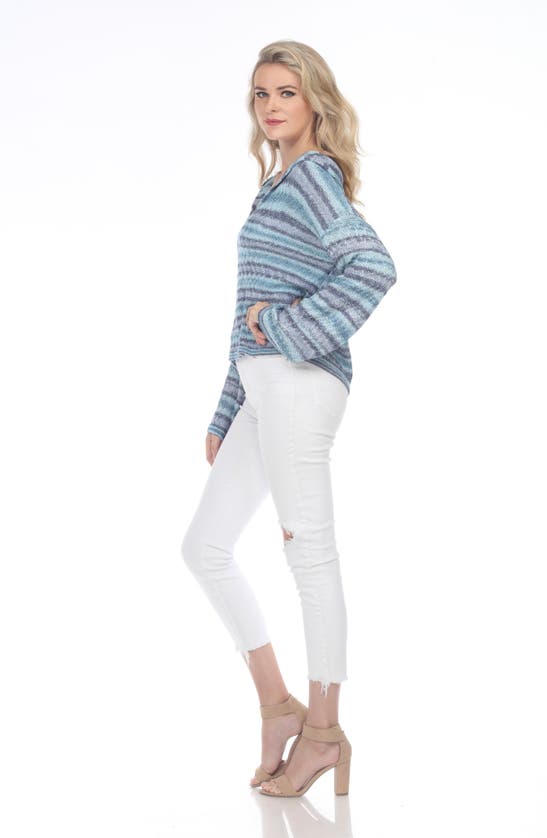 Shop Rain Stripe Slub Knit Hoodie Sweater In Blue Multi