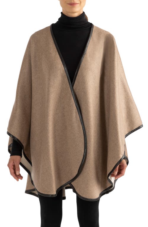 Leather Trim Reversible Cashmere Cape in Oatmeal Beige