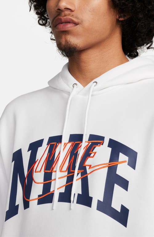 Shop Nike Club Fleece Pullover Hoodie In White/safety Orange