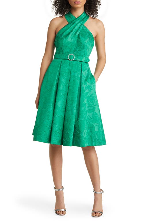 Eliza J Halter Neck Jacquard Cocktail Dress in Green at Nordstrom, Size 0