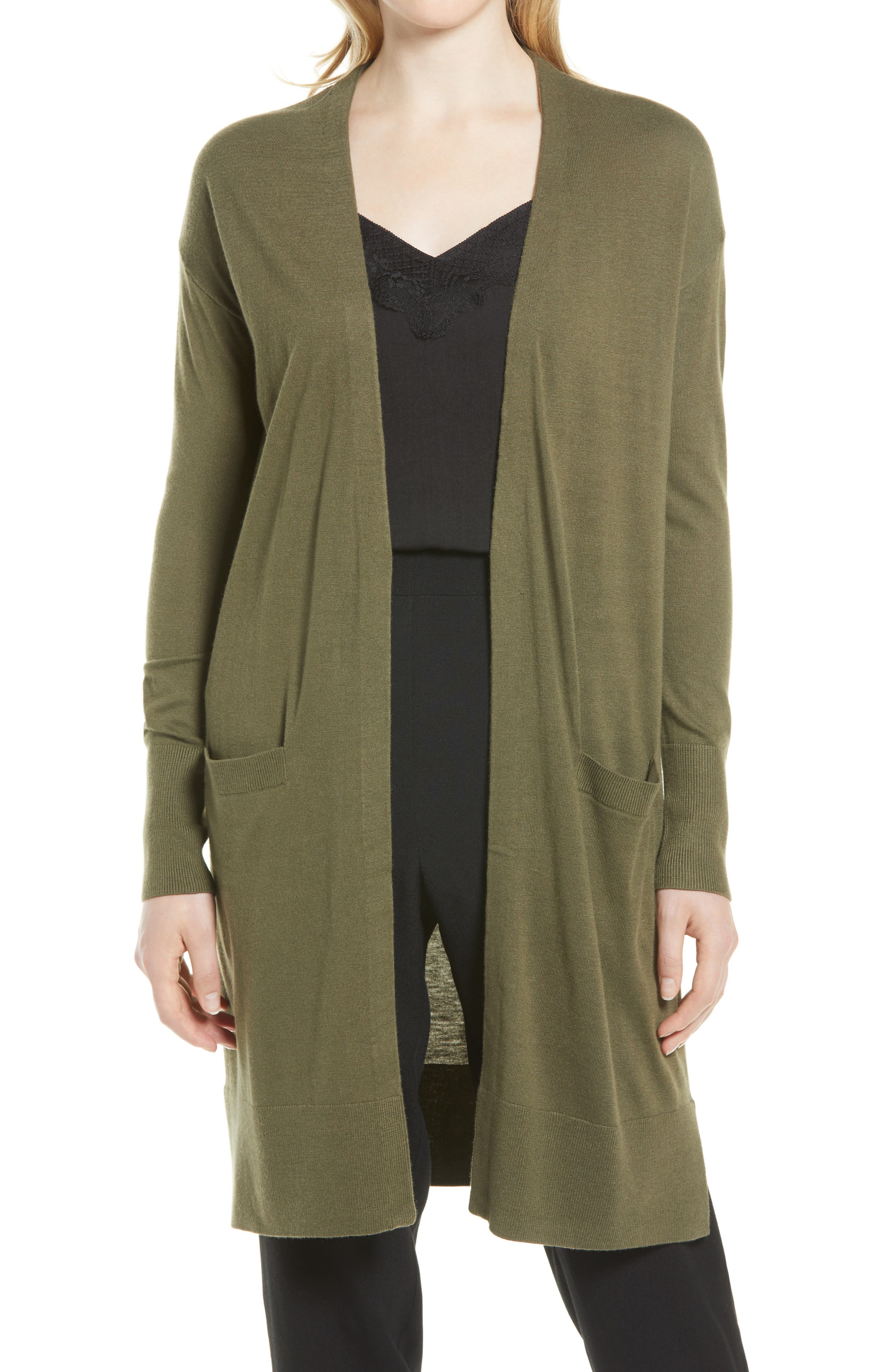 green long cardigan sweater