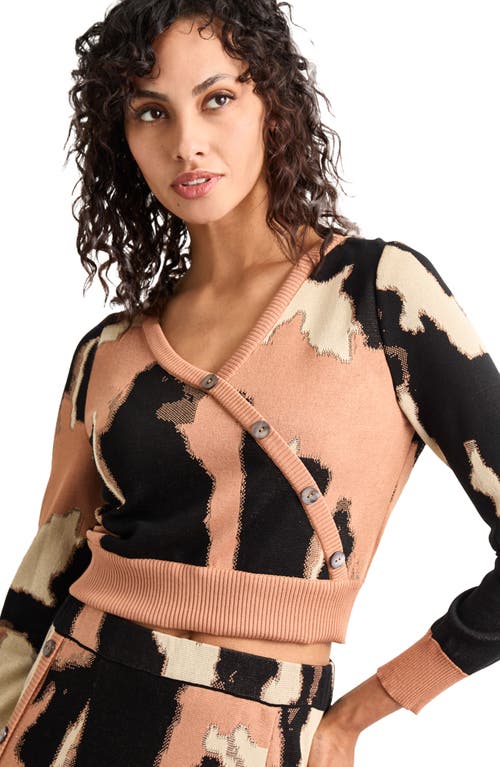 Misook Modern Fit Short Jacquard Soft Knit Sweater Top In Goldenwood/parchment/black