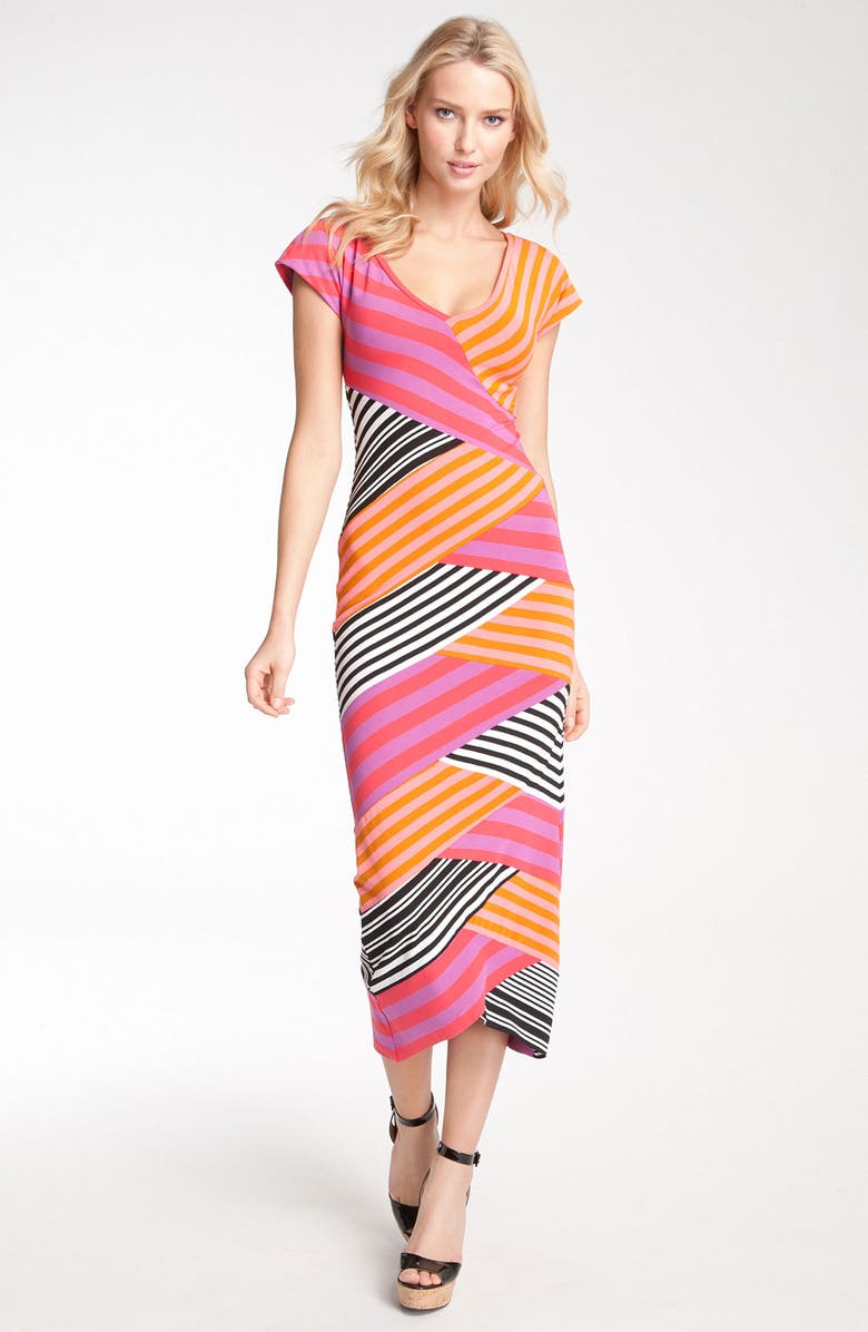 Nicole Miller Short Sleeve Diagonal Stripe Maxi Dress | Nordstrom