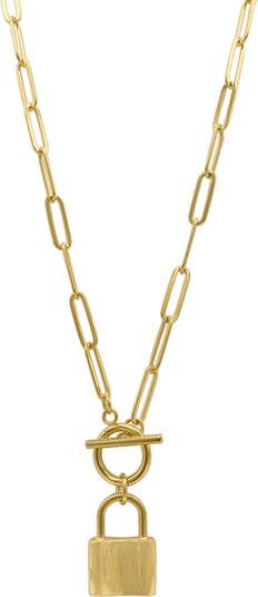 14k Gold Filled Lock Necklace, Toggle Clasp Necklace, Lock Charm