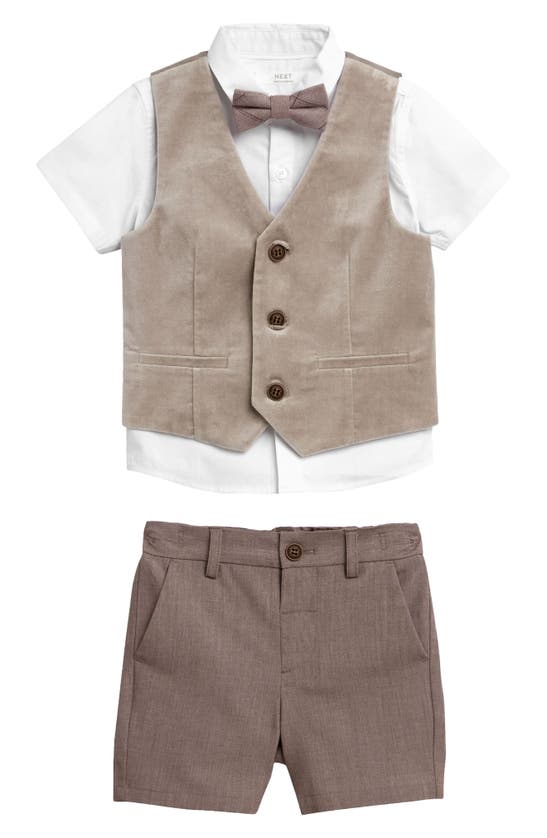 Shop Next Kids' Button-up Shirt, Vest, Bow Tie & Shorts Set In Natural