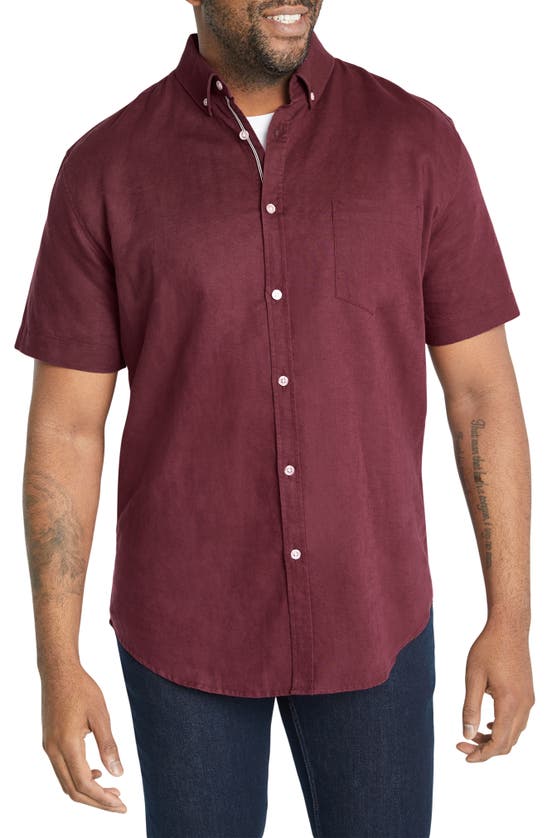 Shop Johnny Bigg Fresno Short Sleeve Linen Blend Button-down Shirt In Pinot