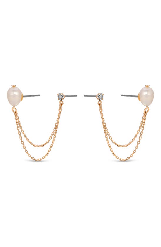 Shop Ettika Cubic Zirconia & Freshwater Pearl Draped Stud Earrings In Gold