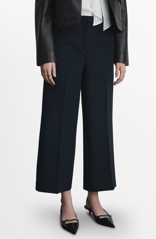 Shop Mango Wide Leg Crop Pants In Dark Navy