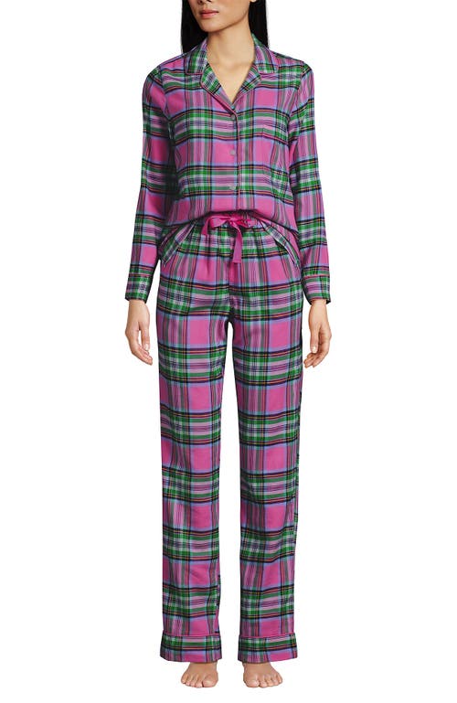 Shop Lands' End Drapey Flannel 2 Piece Pajama Set In Bright Orchid Plaid