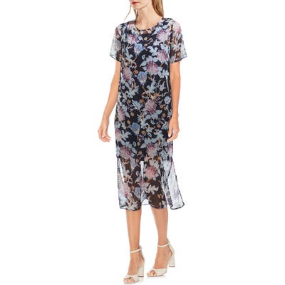 Vince Camuto Poetic Blooms Overlay Midi Dress, Blue