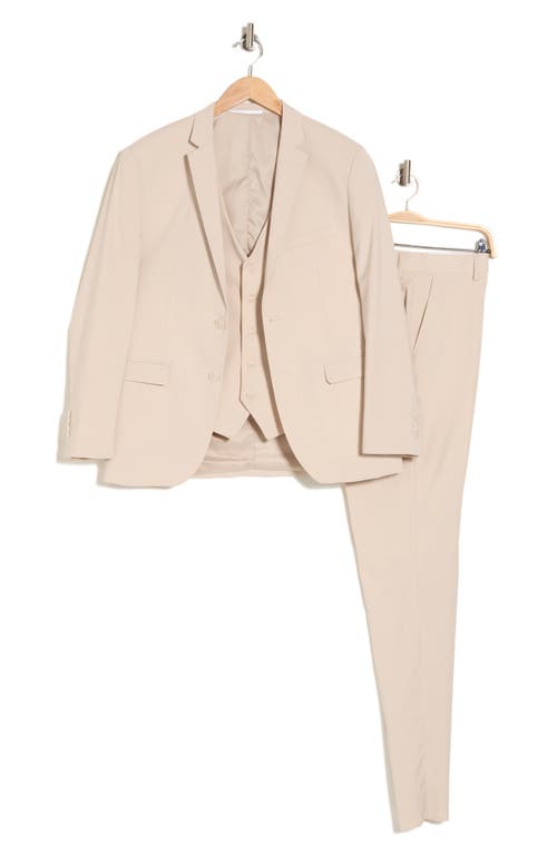 Gino Vitale Skinny Fit Solid Stretch Three Piece Suit In Light Beige