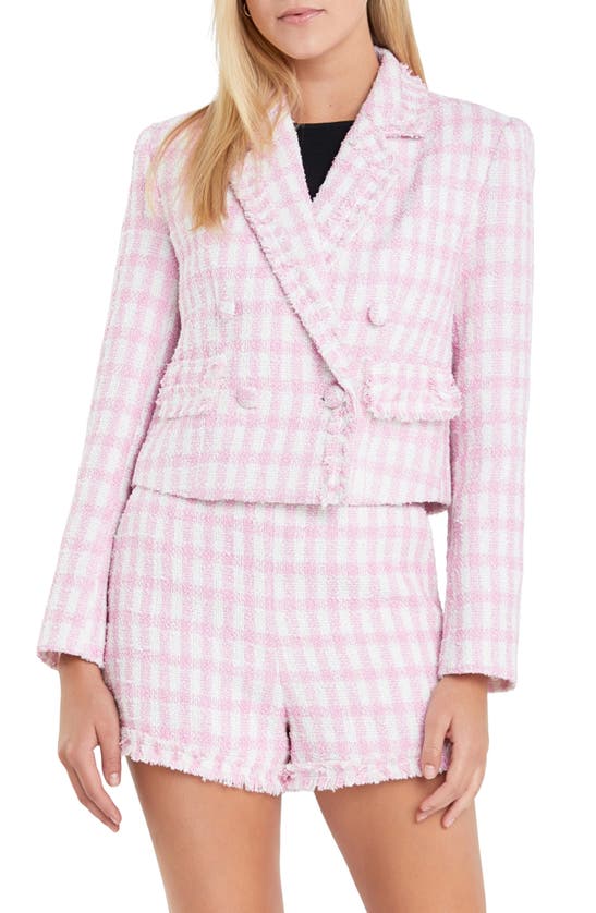 Shop English Factory Check Bouclé Blazer In Pink